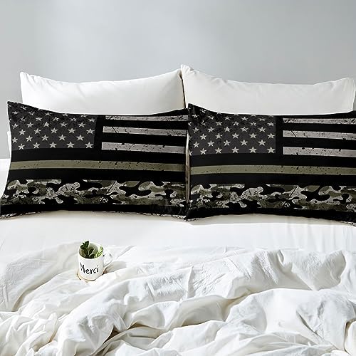 Erosebridal American Flag Comforter for Teen Youth Camo Bedding Twin Comforter Set for Boys Camouflage Print Bedding Comforter Sets, USA Flag Duvet Insert with 1 Pillowcase - Black Green Camo