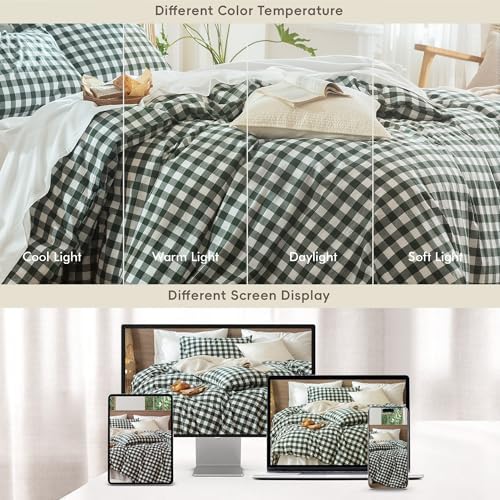 MooMee Gingham Duvet Cover Set 100% Washed Cotton Linen Like