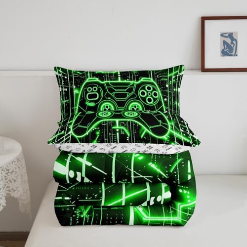 Feelyou Kids Green Gamer Comforter Set Twin Size for Boys Girls