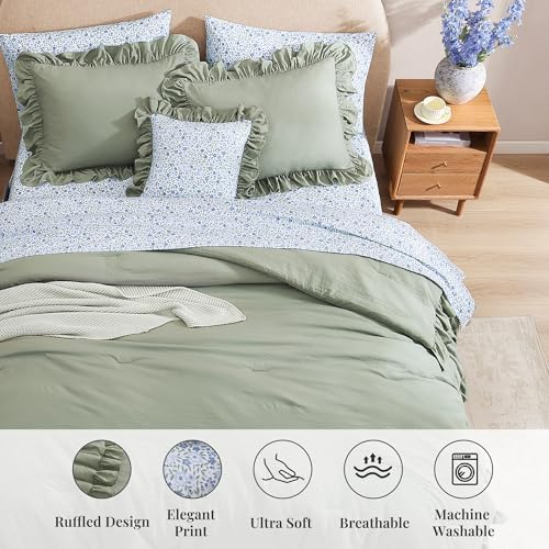 BLOOMHAVEN Oversized King Comforter Sets-7 Pieces Ruffle Bedding