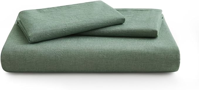 LOVQUE Duvet Cover Full Size, 100% Washed Cotton Linen Like Bedding Set with Zipper Closure (No Comforter), 80x90 Inches, Mint Green