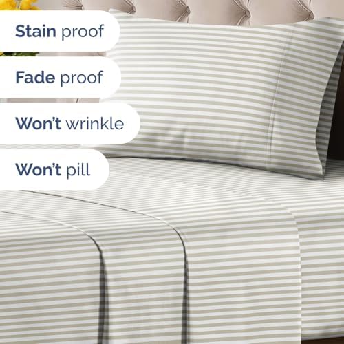 Twin XL 3 Piece Striped Sheet Set - Breathable & Cooling - Metro Pinstripe