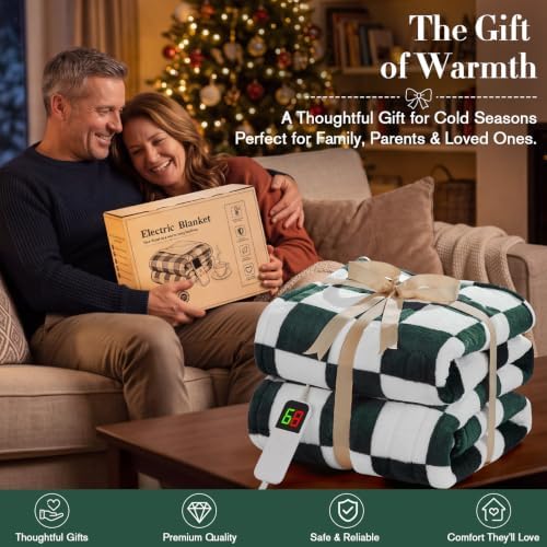 Heated Blanket Electric Full Size 72"X84", Heating Blanket Full, Dark Green