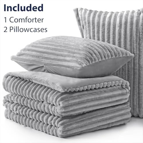 EXQ Home Fluffy Comforter Set Full Size,3 Pieces Bed Set,Grey