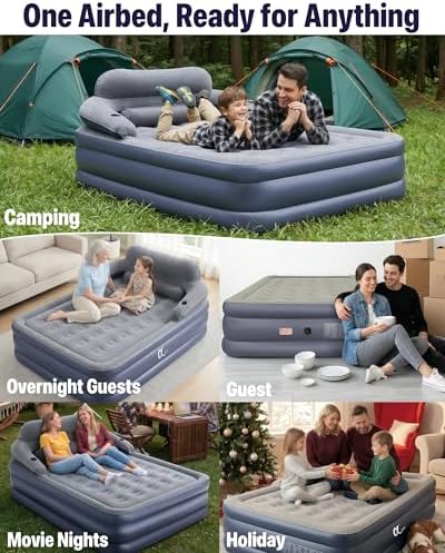 A-ER-FA Queen Air Mattress with Detachable Headboard and Cup Holder - 20 Height 700lbs Capacity Comfort Inflatable Bed for Guests Home Camping and Travel Durable Construction,Colchón Inflable,Air Bed