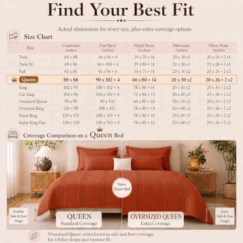 CozyLux Queen Comforter Set Burnt Orange - 7 Pieces Bed in a Bag