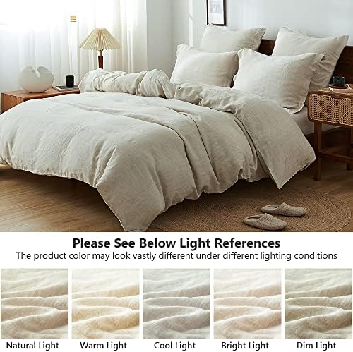 Simple&Opulence 100% Washed Linen Duvet Cover Set 5pcs(1 Duvet Cover& 2 Shams& 2 Pillowcases) Basic Style Natural French Flax Soft Breathable Farmhouse Bedding (Queen, Linen)