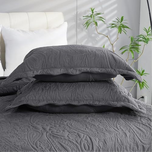 EVENHUG Oversized King Bedspreads California King Quilt Set with Pillow Shams Extra Wide Large King Size Quilts Lightweight Coverlet Bedding Sets Dark Grey 120"x120"