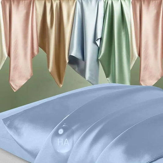 Silk Pillowcase for Hair and Skin, Mulberry Silk Pillow Cases Standard Size, Anti Acne Cooling Sleep Both Sides Natural Silk Satin Pillow Case Covers with Hidden Zipper, Gifts for Women Men, Haze Blue