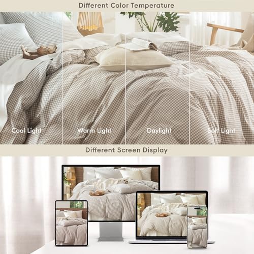 MooMee Gingham Duvet Cover Set 100% Washed Cotton Linen Like