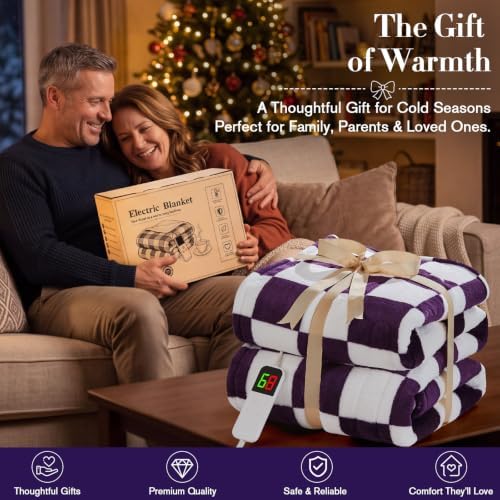 Deep Purple Electric Blanket Heated Twin 62"X84", Heating Blanket Twin