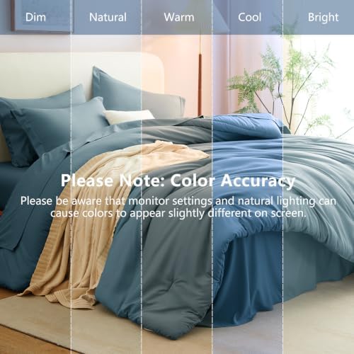 CozyLux Queen Comforter Set Mineral Blue, 7 Pieces Bed in a Bag