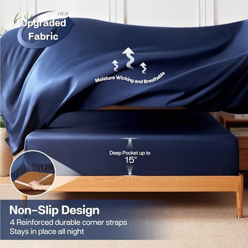 MR&HM Twin XL Sheets 3 Pieces, Rayon Derived from Bamboo Blend, Navy Blue