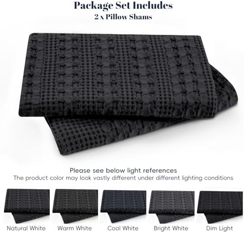 PHF Cotton Waffle Weave Euro Sham Covers 26" x 26", Black, No Insert