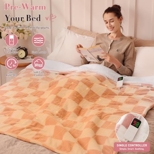 Pink Heated Blanket Electric Throw 50"X60", Heating Blanket Throw