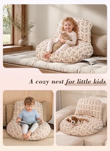 INSEN Wedge Pillow Set for Sleeping and After Surgery, Use for Acid Reflux, Reading and Relaxing, Headboard Pillow for Sitting in Bed, Brown Flower