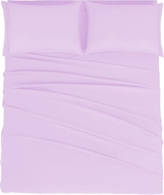 Mejoroom King Size Sheet Set - Soft Microfiber Bed Sheets,Deep Pocket Fitted Sheet, Soft, Breathable, Wrinkle & Fade Resistant - 4 Piece (King, Lavender)