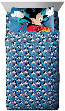 Disney Mickey Mouse Twin Comforter Set 5 Piece Kids Cartoon Bedding, Blue