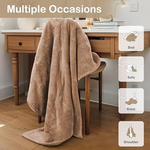 Eydna Electric Heated Blanket Full Size 72"x84",Fast Heating Throw, Soft Plush Microplush for Bed & Couch, 10 Hours Auto Off & 4 Heating Levels, Machine Washable, Gifts for Womens & Family-Dark Camel