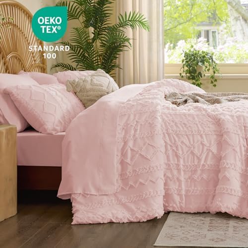 BEDELITE King Comforter Set 7 Pieces,Boho Bed in a Bag,Pink