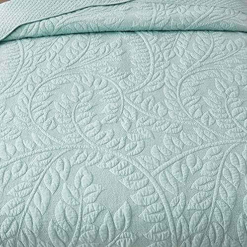 MarCielo 3-Piece 100% Cotton Oversized Bedspread Lightweight Quilt Coverlet Embroidery Farmhouse Bedding Set T0 (Aruba Blue, Twin (68"x86"))