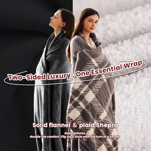 JKMAX Heated Electric Blanket Throw Size - 50"x60" Flannel Heating Blanket with 10 Heating Levels & 5 Time Settings Over-Heat Protection, Winter Warmer for Adults with ETL Certification(Grey)