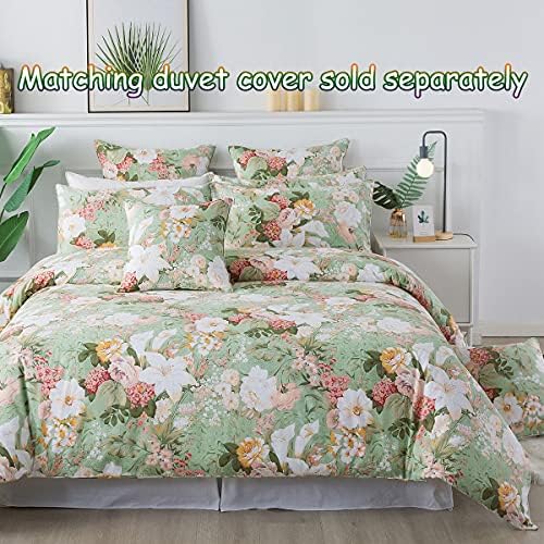 FADFAY Shabby Floral Sheets Full Size 100% Cotton Vintage Garden Flower Bed Sheet Soft Girls Women Cottagecore Room Decor Lily Blush Pink Hydrangea Printed Deep Pocket Sheet 17.5 inch
