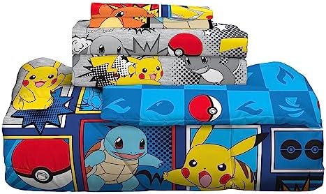 Pokémon Pikachu Queen Size Bedding Set – Kids Bedding Super Soft Cozy Reversible Comforter and Sheet Set with Sham, 7 Piece Queen Size, (Officially Licensed Product) by Franco