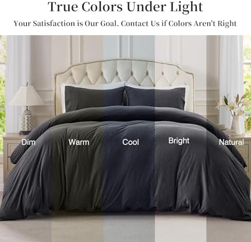 PURE ERA Jersey Knit Duvet Cover Set Heather Charcoal Grey Full
