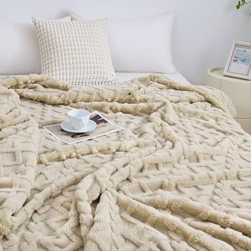 Aganear Fleece Throw Blanket for Bed Couch 90"x90" Khaki
