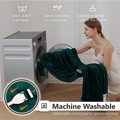 Wapaneus Heated Blanket Electric Blanket 62" x 84" Twin Size with 10 Heating Levels and 12 Hours time Settings, Flannel Fast-Heating Electric Blanket, ETL Listed, Machine Washable, Vintage Green