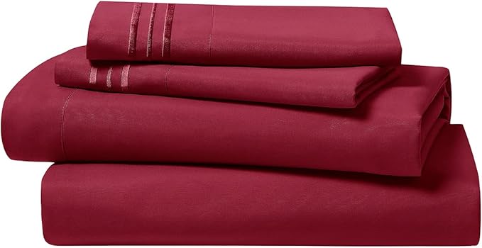 Clara Clark 1800 Premier Series 4pc Bed Sheet Set - King, Burgundy Red