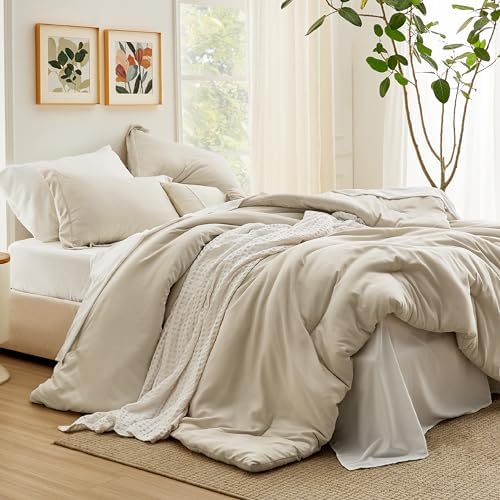 Bedsure Twin XL Comforter Set Beige Bed Set Dual-Tone 5 Pieces 68"x88"