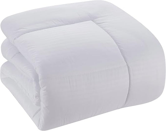 Sweet Home Collection 8 Piece Comforter Set Bag with Dobby Stripe Design, Bed Fitted, 1 Flat Sheet, 2 Pillowcases, 2 Shams, King White (Pack of 3)
