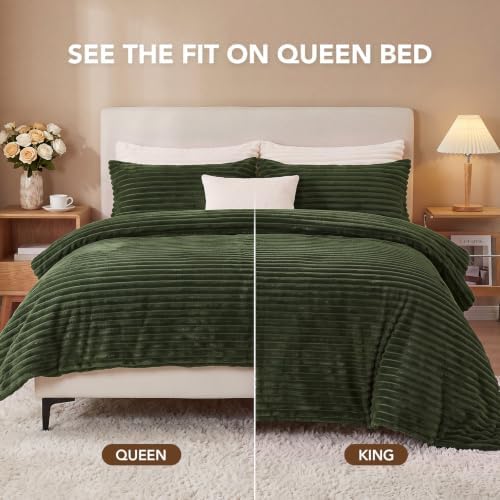 HYLEORY Fluffy Twin Comforter Set 2 Pieces - Fleece Fluffy Soft & Warm Plush Olive Green Comforter Sets, Luxury Fuzzy Bedding Sets, All Season Heavy Bed Set Twin Size with 1 Pillowcase