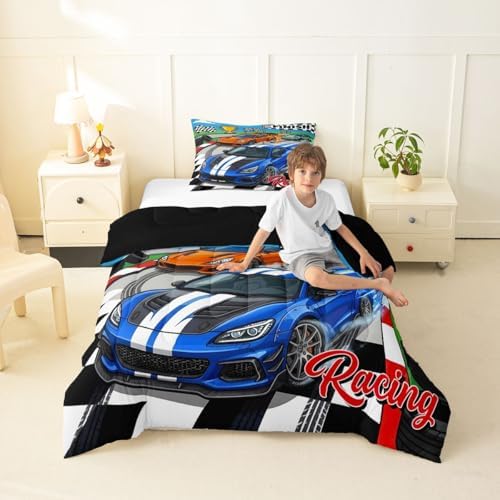 Feelyou Boys Race Car Kids Comforter Set Twin Size for Kids Boys Girls