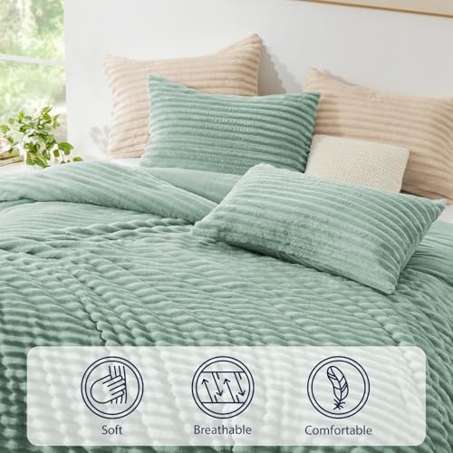 EXQ Home Fluffy Comforter Set Queen Size,3 Pieces Bed Set,Sage Green