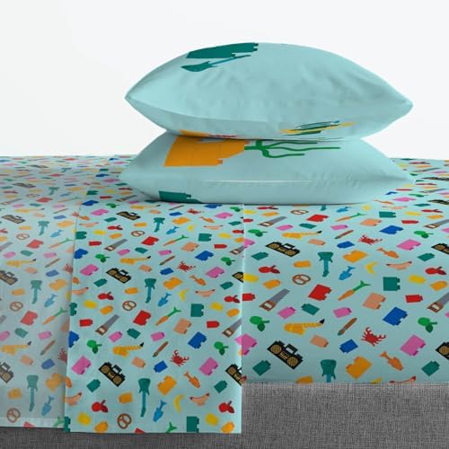 Jay Franco Kids Sheet Set with Fitted, Flat Sheets & Pillow Cover - Ultra-Soft Bedding with Pillowcase for Room Decor, Teal - LEGO®, 4 Piece Full