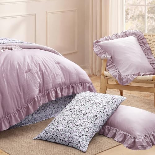 BLOOMHAVEN Twin XL Comforter Set-5 Pieces Ruffle Bedding Floral Sheet