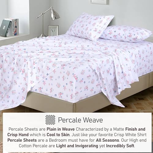 RUVANTI 100% Cotton Percale King Sheets, King Size Sheets Set, Funa Flora