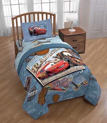 Jay Franco Disney/Pixar Cars Tune Up Blue/Gray 5 Piece Twin Bed in A Bag with Lightning McQueen & Mater in Radiator Springs (Official Disney/Pixar Product)