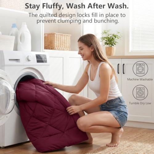 CozyLux Oversized Queen Comforter Set 98"x98", 7 Piece, Burgundy