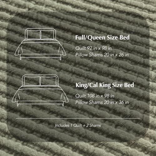EVERGRACEHOME Cotton Ribbed Matelassé Coverlet Set, King, Dried Sage