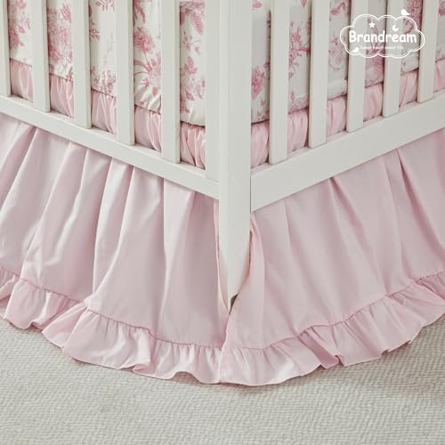 Brandream French Country Toile Crib Bedding Set for Girls Pink Grandmillennial Toile Vintage Floral Print 100% Cotton Baby Girl Nursery Bedding - Ruffles Quilt,Toile Crib Sheet,Crib Bed Skirt,3 Pieces