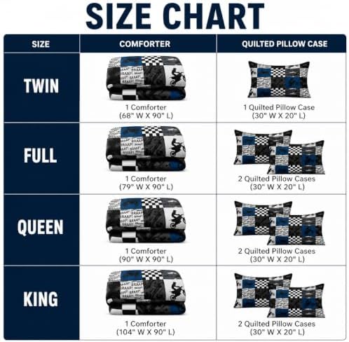 Dirt Bike Comforter Set Queen Size Black Grey Blue Motocross Rider Bedding Set Kids Boys Teens Men Bedroom Racing Themed Patchwork Grid Quilt Set Fashion Motorcycle Silhouette Duvet Insert 3pcs