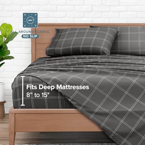 Bare Home Bed-in-A-Bag 7 Piece Set (Full, Modern Plaid - Grey/White)
