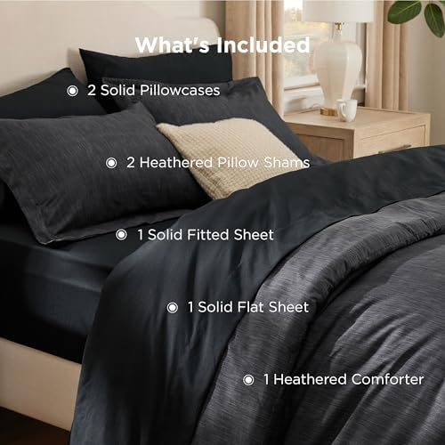 Bedsure Full Comforter Set Black - Bed in a Bag Full Size 7 Pieces, Cationic Dyed Bed Set Gift for Family, Soft Bedding for All Seasons Comforter with Sheets, Pillowcases & Shams