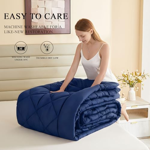 132x120 Alaskan King Comforter, Extra Large King Size Comforter Oversized, All Season Soft Lightweight Quilt Down Alternative Duvet Insert with 8 Corner Tabs(120x132, Navy Blue)