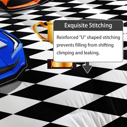 Axolotl Racing Car Bedding Set King,Cool Speed Race Car Comforter for Kids Boys Girls Teens,Racing Cars Quilt Set,Extreme Sport Theme with Three Cars Arrive at Finish,1 Comforter and 2 Pillowcases