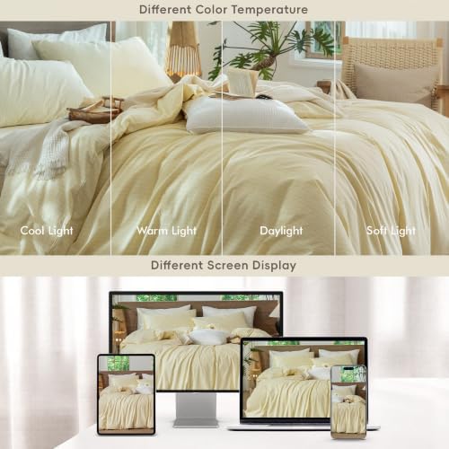 MooMee Striped Duvet Cover Set 100% Washed Cotton Linen Like King